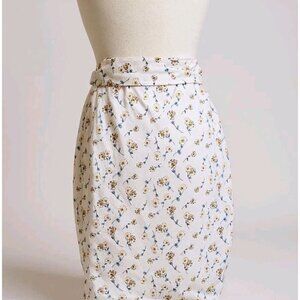 Antonio Melani White Floral Cotton Belted Midi Skirt Size 10 Lined Summer